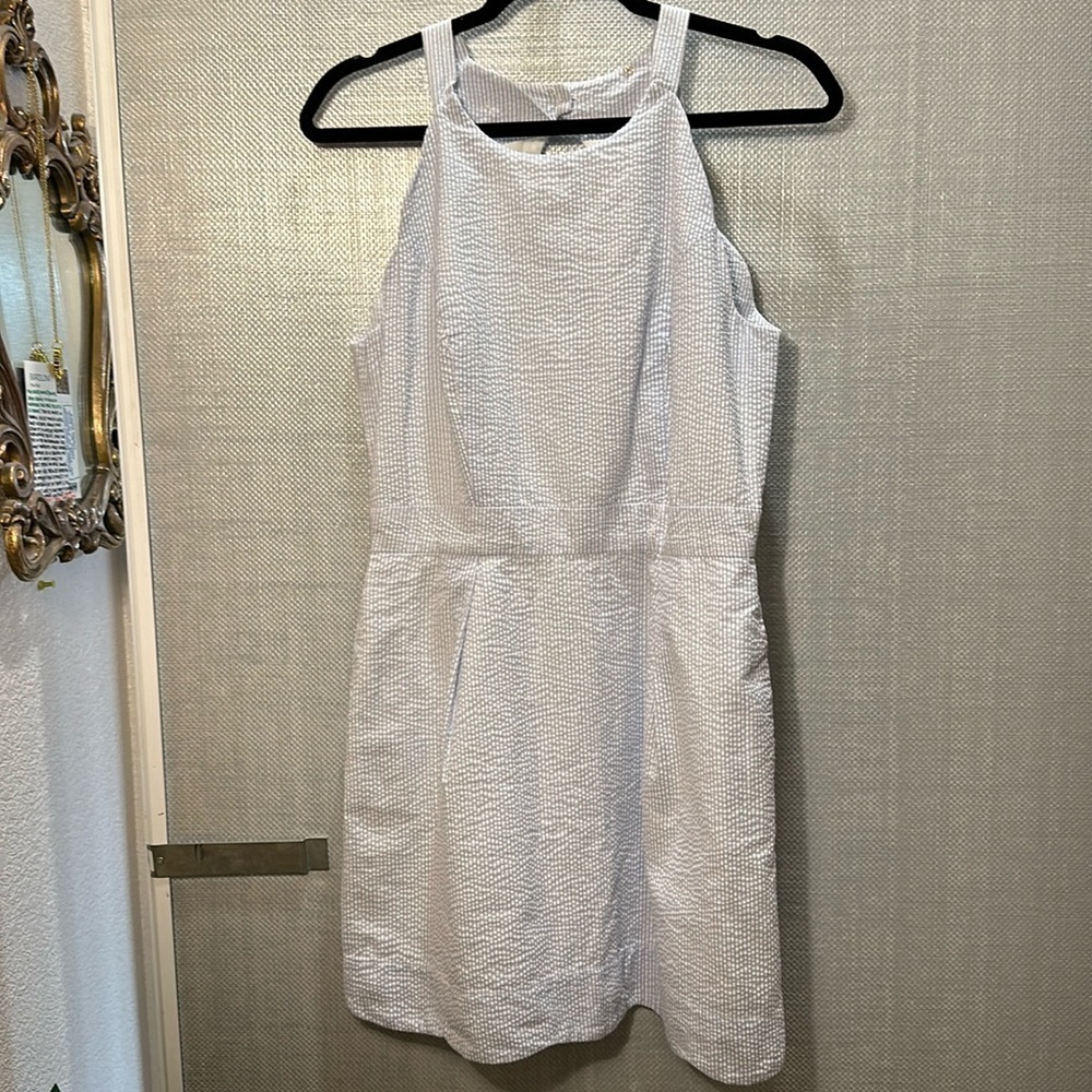 Lauren James Blue Your Day Jist Hot Better Seersucker Dress Size M